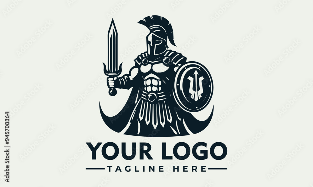 Spartan warrior with spear, shield, and helmet vector logo Spartan