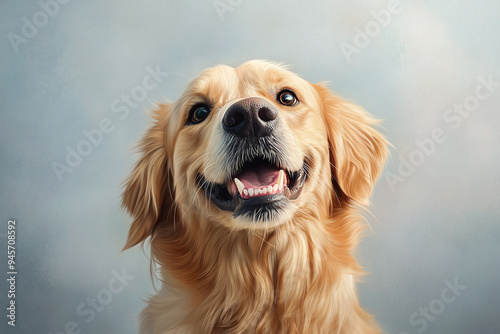 Smiling Happy Excited Golden Retriever Dog on Clean Empty Background