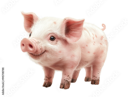 Adorable piglet standing happily, showcasing its cute features and playful demeanor.