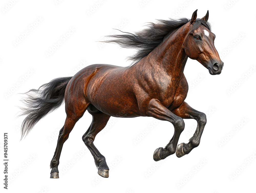 A majestic brown horse running gracefully with flowing mane and a powerful stance in a dynamic pose. A majestic brown horse running gracefully with flowing mane and a powerful stance in a dynamic pose.