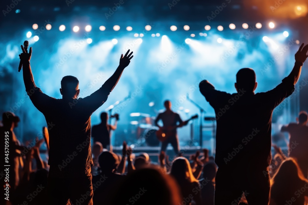 Hispanic Music Festival: A concert scene with musicians on stage playing Latin instruments, with a crowd dancing and enjoying the performance. Hispanic Music Festival: A concert scene with musicians on stage playing Latin instruments, with a crowd dancing and enjoying the performance.