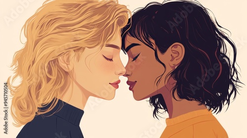 LGBTQ Lesbian Couple Concept of Non-Discrimination Against Homosexuals Illustration