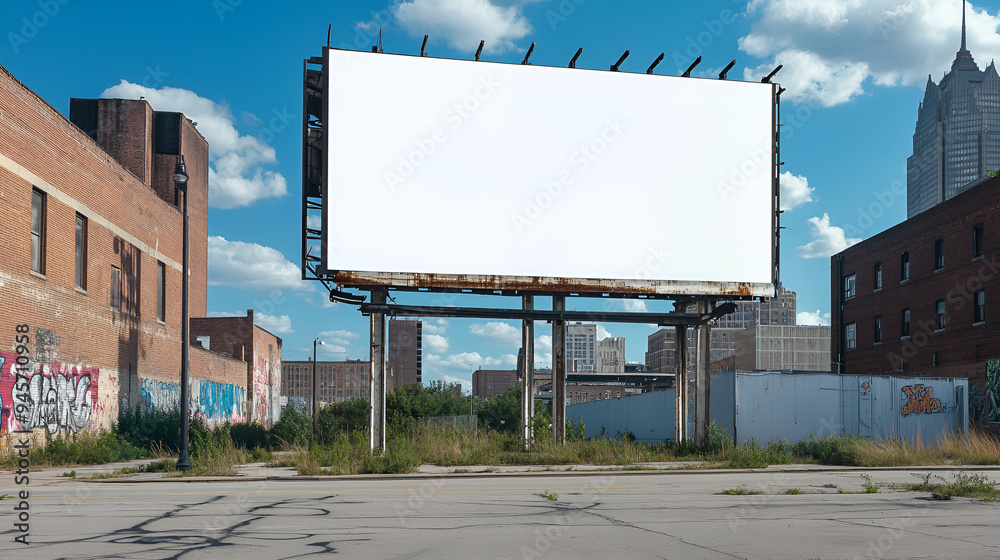 In an urban setting, a large horizontal billboard awaits advertising content, positioned in front of a building to catch the city's eye, Ai In an urban setting, a large horizontal billboard awaits advertising content, positioned in front of a building to catch the city's eye, Ai