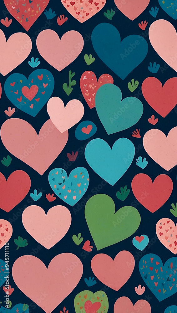 A pattern with heart shapes in Naive pink blue and green colors. AI generated illustration. A pattern with heart shapes in Naive pink blue and green colors. AI generated illustration.