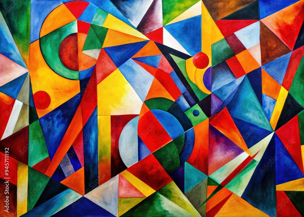 Vibrant geometric shapes and fragmented forms in bold colors converge in a dynamic, abstract composition, exemplifying the revolutionary art movement of the early 20th century. Vibrant geometric shapes and fragmented forms in bold colors converge in a dynamic, abstract composition, exemplifying the revolutionary art movement of the early 20th century.