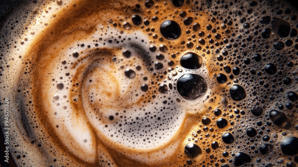 Close-up of Coffee Foam with Bubbles and Swirling Pattern Close-up of Coffee Foam with Bubbles and Swirling Pattern