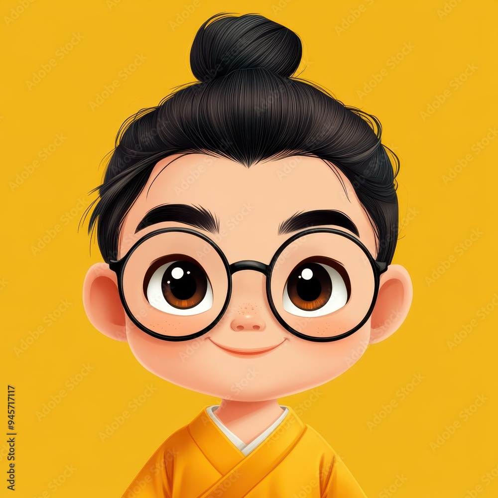 A charming Indonesian boy with bold glasses exudes confidence against a bright yellow backdrop, showcasing his playful spirit. A charming Indonesian boy with bold glasses exudes confidence against a bright yellow backdrop, showcasing his playful spirit.