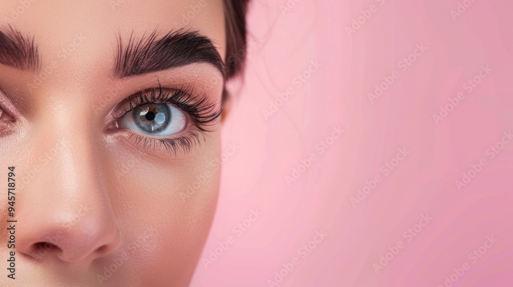 Close-up of a Woman's Eye with Pink Background Close-up of a Woman's Eye with Pink Background