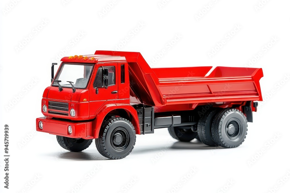 A red toy dump truck designed for play and construction-themed activities. A red toy dump truck designed for play and construction-themed activities.