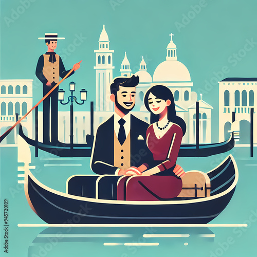Couple on Romantic Gondola Ride
