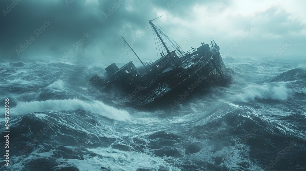 Lone Shipwreck in Turbulent Bermuda Triangle Waters Lone Shipwreck in Turbulent Bermuda Triangle Waters