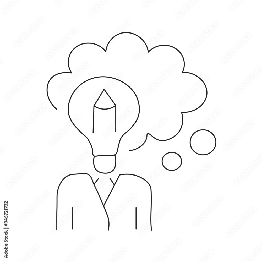 person thinking about idea. Design thinking linear icon. Imagination and inspiration. Easy problem solving ability. person thinking about idea. Design thinking linear icon. Imagination and inspiration. Easy problem solving ability.