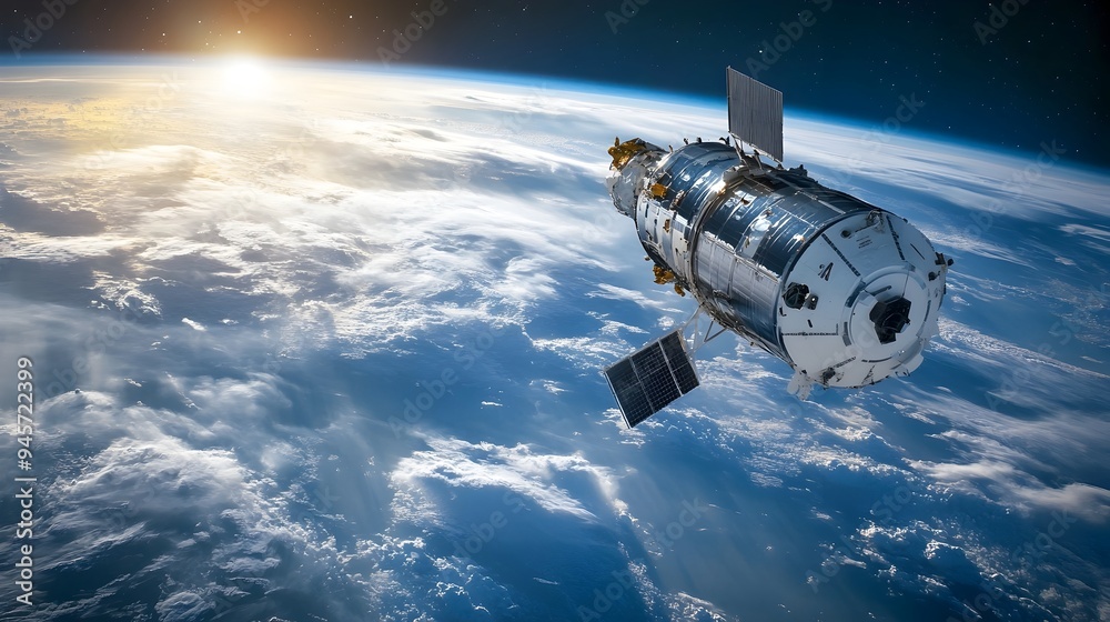 Obraz premium Military Satellite Deploying from Spacecraft into Orbit in Space