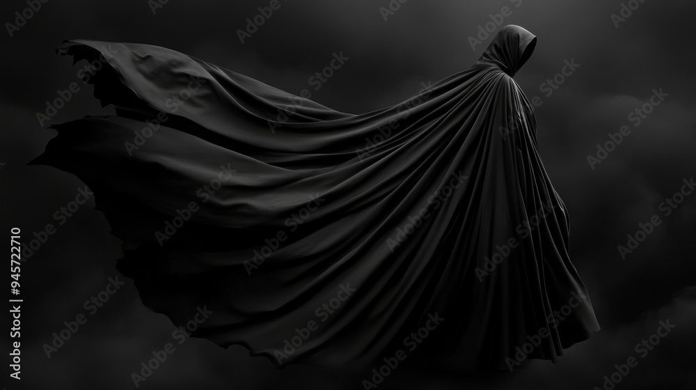 Mystical Hooded Figure Cloaked in Shadows Amid Dark Stormy Skies Mystical Hooded Figure Cloaked in Shadows Amid Dark Stormy Skies