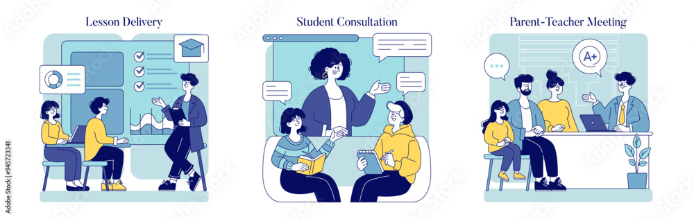 Teachers Everyday Life. Flat Vector Illustration Teachers Everyday Life. Flat Vector Illustration