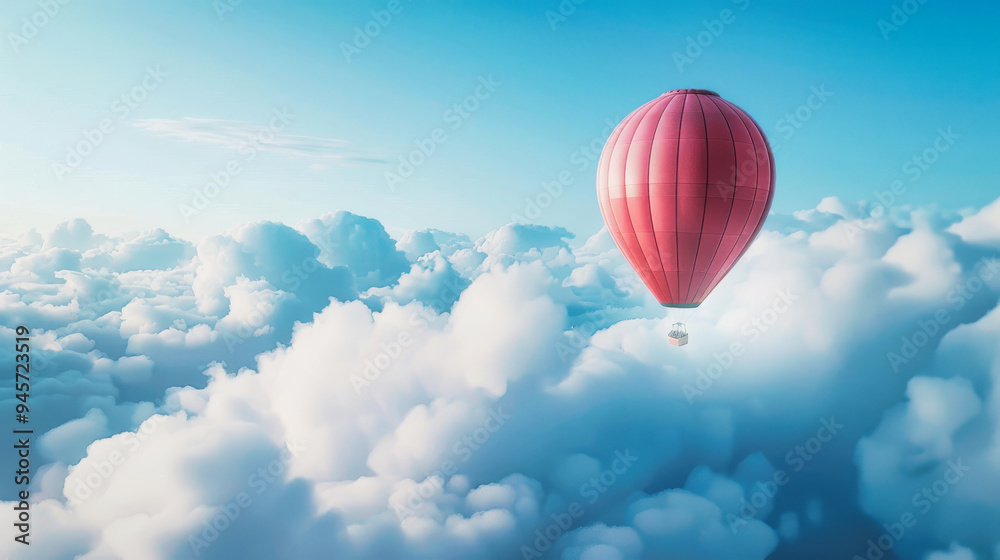 Fototapeta premium A hot air balloon floating in the sky with white clouds