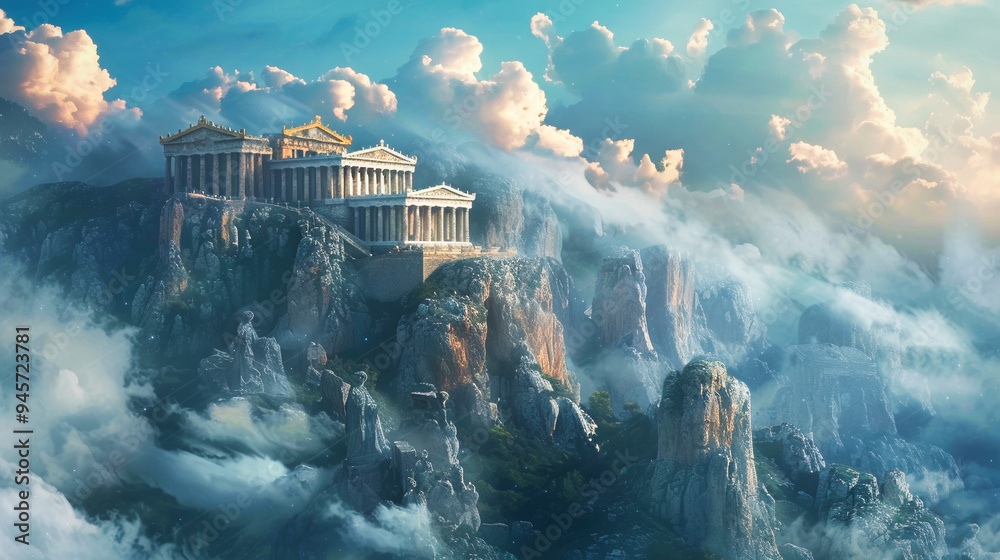 Mount Olympus, the magnificent house of the greek gods, surrounded by ...