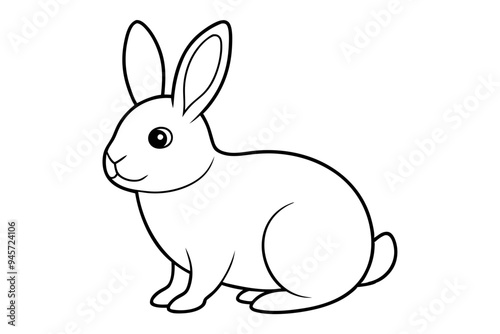 a black silhouette single line rabbit with white background 