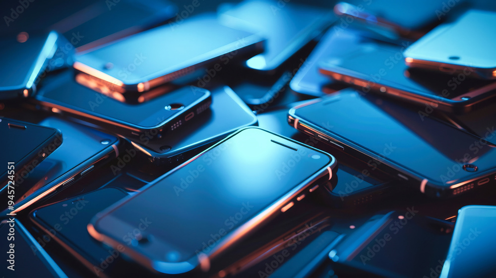 A pile of mobile phones with varying screen sizes and shapes A pile of mobile phones with varying screen sizes and shapes