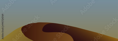 Panoramic desert and astronomy sunny landscape banner with dunes and sand vector illustration