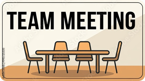 Team Meeting Illustration with Empty Chairs and Table