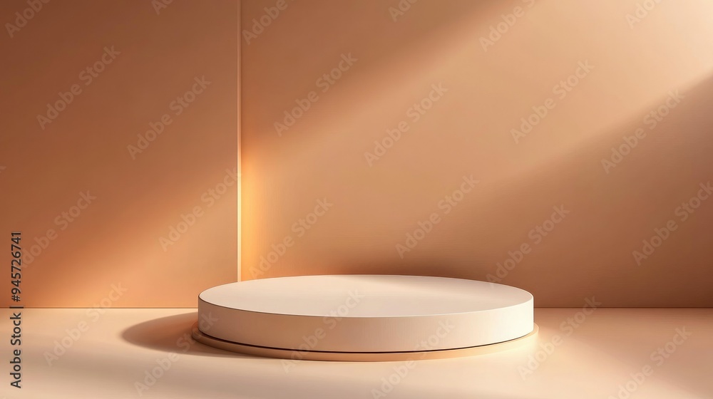 Stylish 3D render featuring an empty round podium on a geometric abstract background, perfect for presenting products or packaging in a high-end showcase. Stylish 3D render featuring an empty round podium on a geometric abstract background, perfect for presenting products or packaging in a high-end showcase.