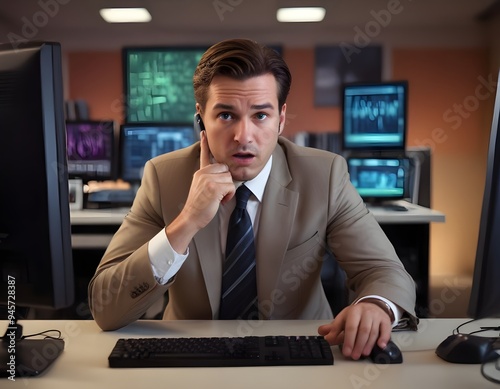 Frustrated businessman is on phone call in tense mode experiencing  a work problem