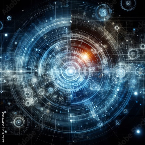 Wallpaper Mural Abstract blue digital technology background with gears and cogs, dark color palette
 Torontodigital.ca