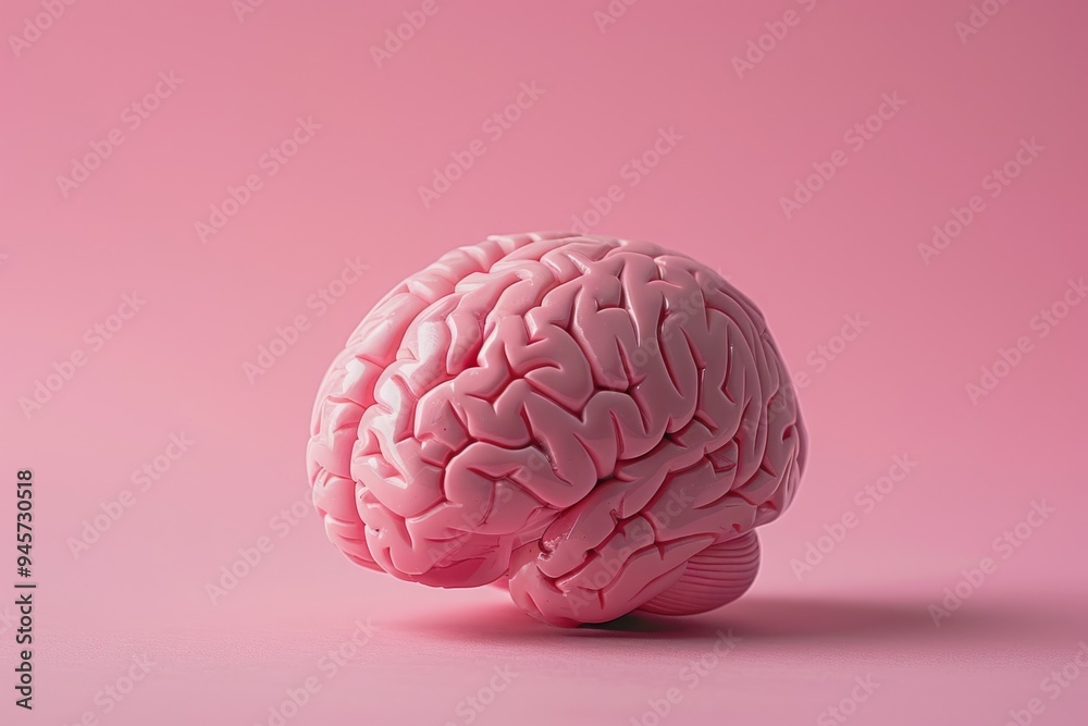 Anatomical model of human brain on pink background Anatomical model of human brain on pink background