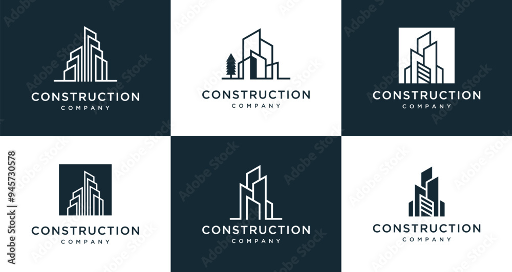Obraz premium Set of abstract building logo design inspiration Architecture, real estate, construction element template.