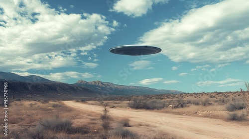 Unidentified Flying Object Hovering Over Desolate Southwestern Landscape