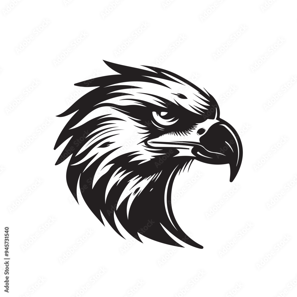 Black and White Vector Illustration of an Eagle Head Mascot on a Clean White Background Black and White Vector Illustration of an Eagle Head Mascot on a Clean White Background