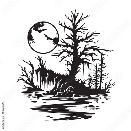 Spooky dark forest Stock Vector Images on white background