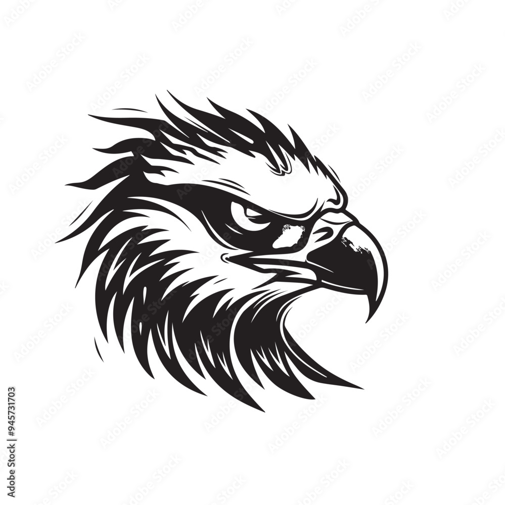 Bold Black and White Vector Eagle Head Mascot Illustration on a Pure White Background Bold Black and White Vector Eagle Head Mascot Illustration on a Pure White Background