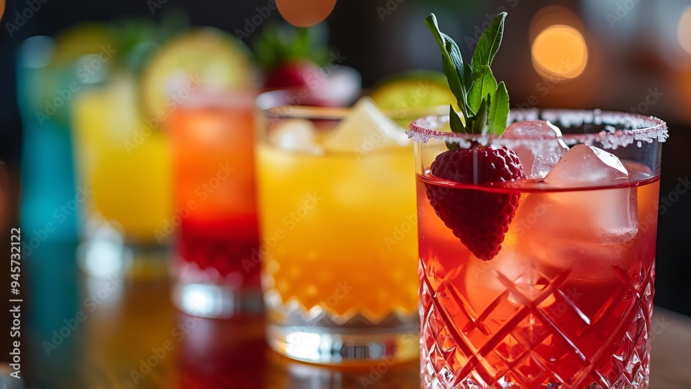 Colorful cocktails close up
