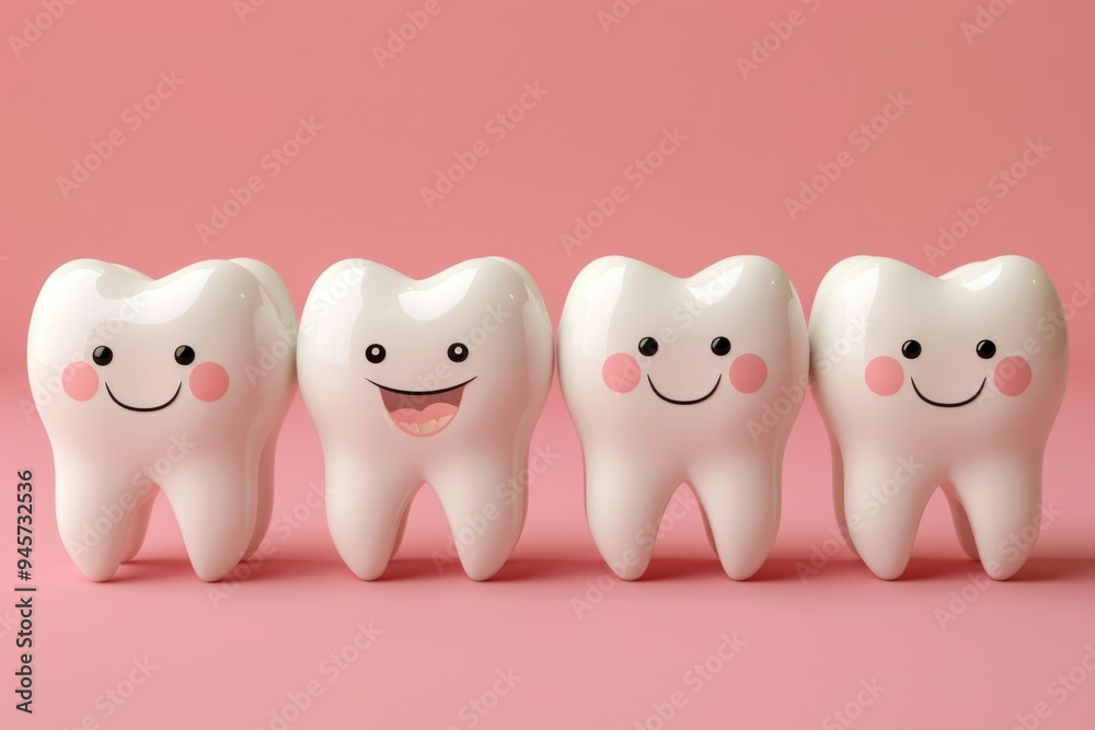 Obraz premium Cute teeth smiling on a pink background