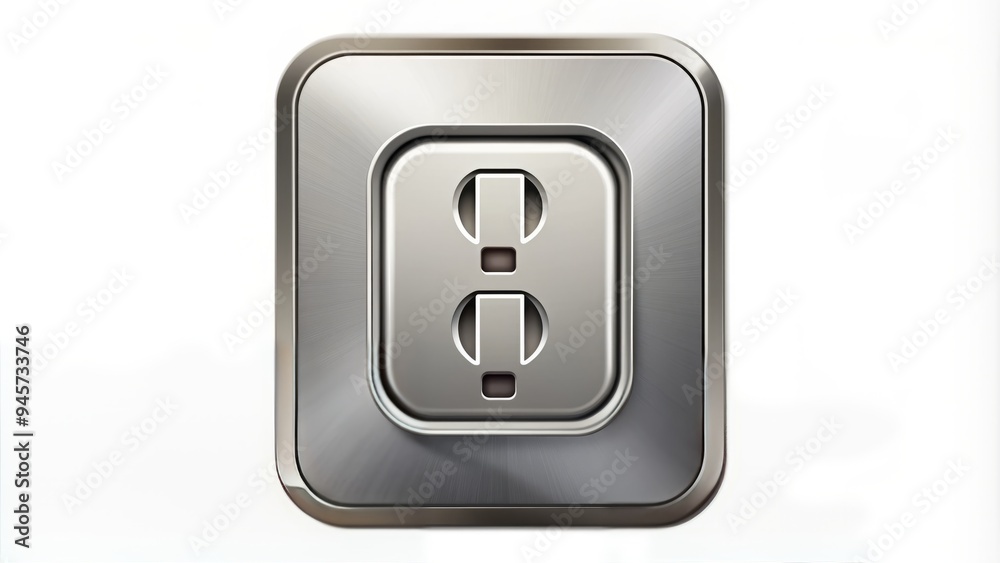 A stylized, modern, silver electrical outlet icon with rounded edges and subtle gradient effects on a clean white background, symbolizing power and connectivity. A stylized, modern, silver electrical outlet icon with rounded edges and subtle gradient effects on a clean white background, symbolizing power and connectivity.