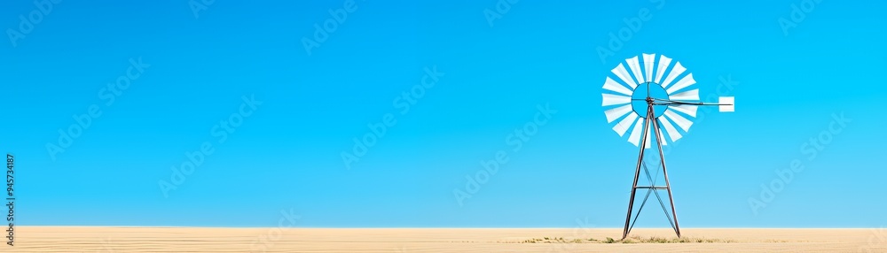 A solitary windmill stands against a clear blue sky, symbolizing rural landscape and energy. A solitary windmill stands against a clear blue sky, symbolizing rural landscape and energy.