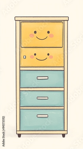 Cheerful cartoon dresser with smiley faces, perfect for children's rooms or playful interior design.