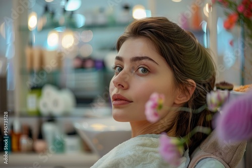 woman in a hairdresser's chair in a hairdressing salon