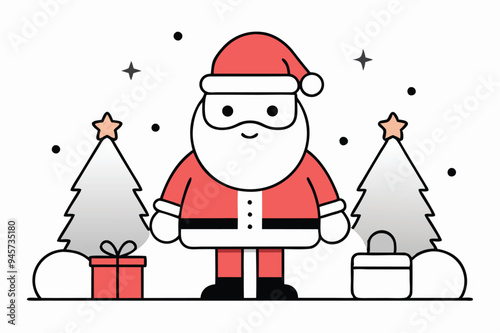 Christmas Santa Calus with Decorated christmas Trees in Background 