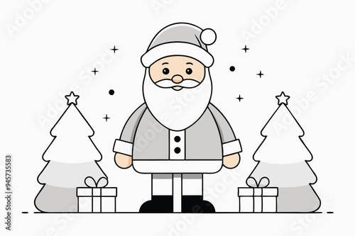 Christmas Santa Calus with Decorated christmas Trees in Background 