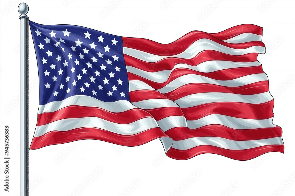 American Flag Waving On White Background American Flag Waving On White Background