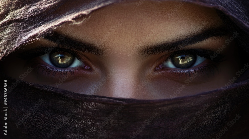 Close-up of a Woman's Eyes Partially Hidden by a Veil Close-up of a Woman's Eyes Partially Hidden by a Veil