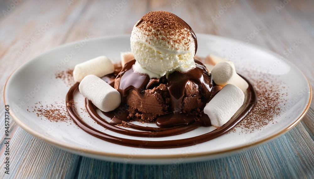Decadent Delight: Ice Cream Topped with Chocolate, Marshmallows, and Chocolate Sauce Decadent Delight: Ice Cream Topped with Chocolate, Marshmallows, and Chocolate Sauce