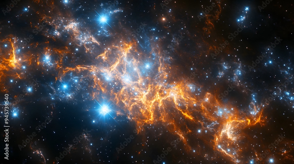 1. A sprawling galaxy with vibrant nebulae and clusters of stars