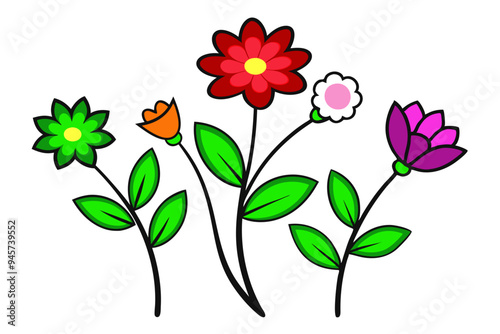 Colorful Flower Drawing: Vibrant Blooms on a White Background