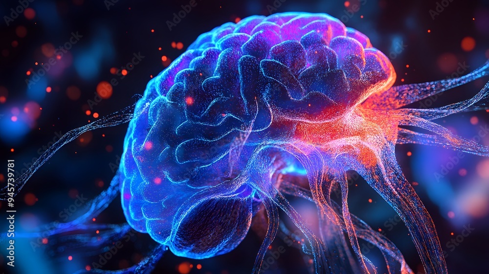 Naklejka premium 2. The intricate patterns of a human brain illuminated with neural activity