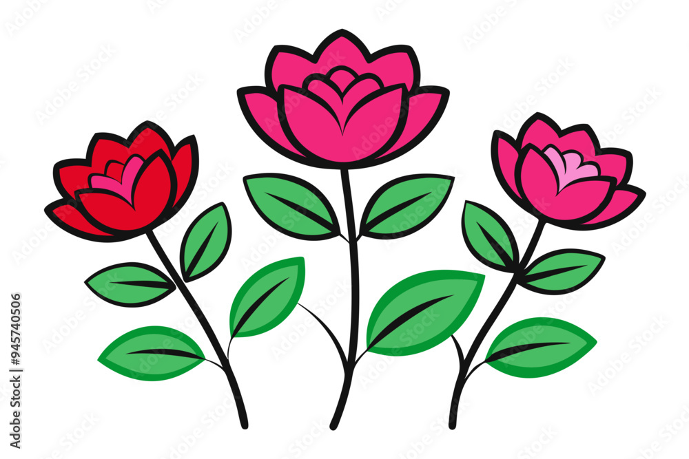 Colorful Flower Drawing: Vibrant Blooms on a White Background Colorful Flower Drawing: Vibrant Blooms on a White Background
