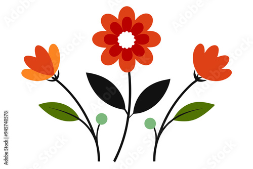 Colorful Flower Drawing: Vibrant Blooms on a White Background